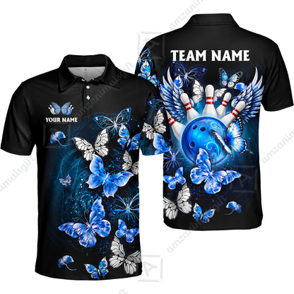 Custom Bowling Jersey Polo Shirt, Dreamy Nebula & Angelic Butterflies, Personalize Name and Team Name