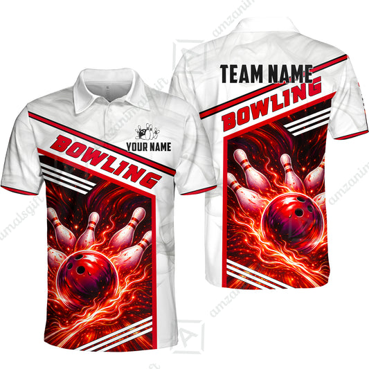 Custom Bowling Jersey Polo Shirt, Retro Racing & Fire Strike, Custom Bowling Jersey Team Shirt For Players With Name & Team Name