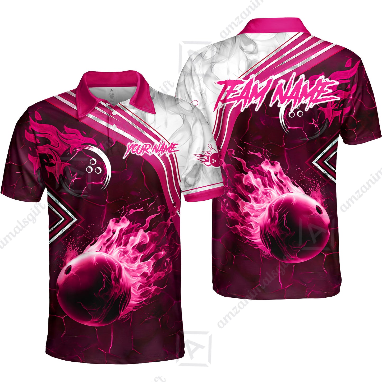 Customized Bowling Unisex Polo Shirt, Fire & Smoke Bowling Ball, Bowling Uniform - Personalized Name And Team Name