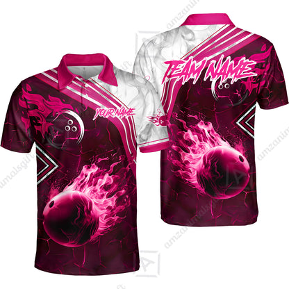 Customized Bowling Unisex Polo Shirt, Fire & Smoke Bowling Ball, Bowling Uniform - Personalized Name And Team Name
