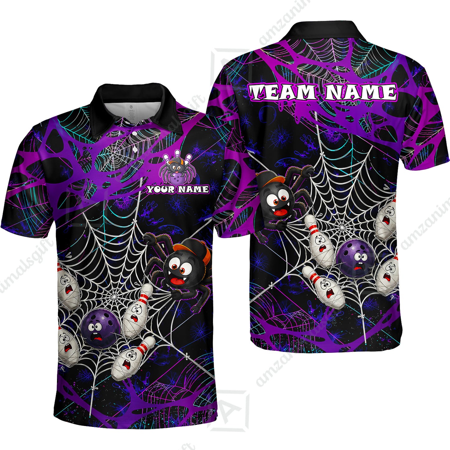 Custom Bowling Jersey Polo Shirt, Spider Bowling, Personalize Name and Team Name