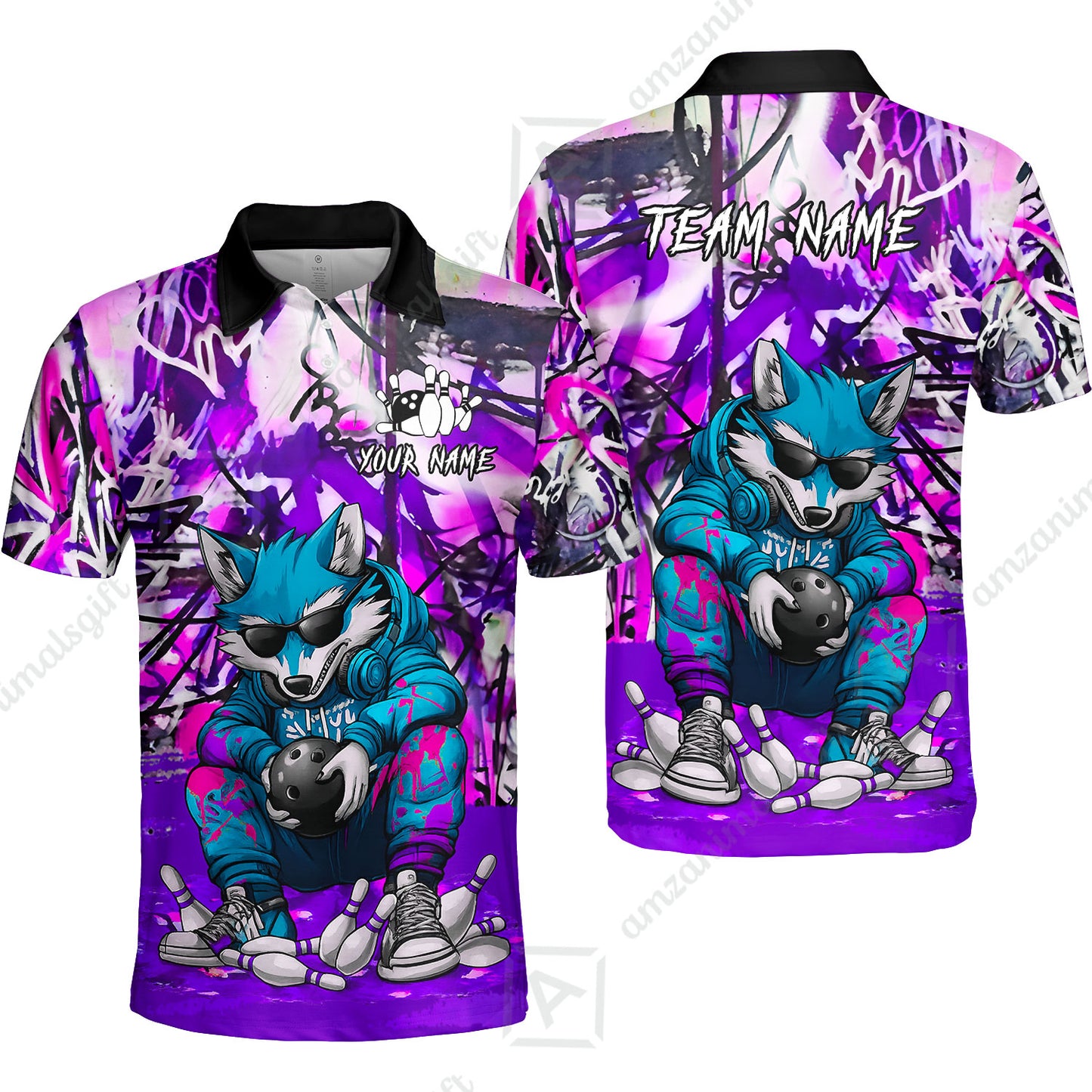 Custom Streetwear Wolf Bowling Jersey Polo Shirt, Custom Streetwear Wolf Bowling Jersey Team Shirt For Players With Name & Team Name