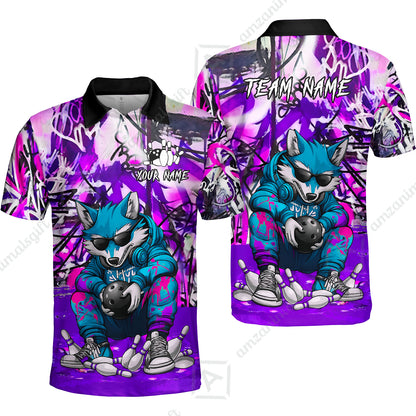 Custom Streetwear Wolf Bowling Jersey Polo Shirt, Custom Streetwear Wolf Bowling Jersey Team Shirt For Players With Name & Team Name