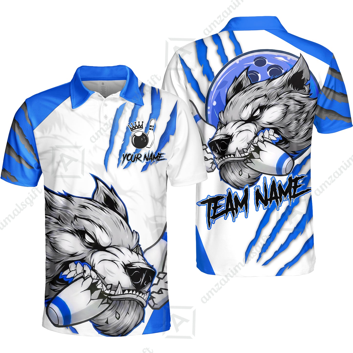 Customized Bowling Jerseys, Fierce Wolf Artwork Scratch, Uniform Bowling - Personalized Name And Team Name
