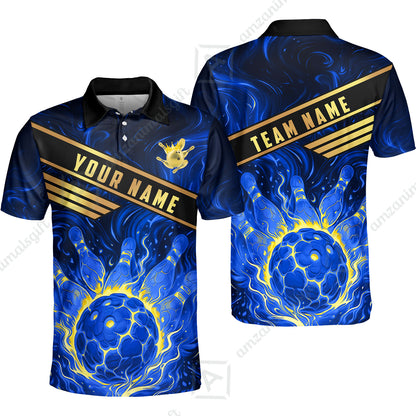 Custom Bowling Polo Shirt, Glowing Bowling Ball and Pins Custom Bowling Polo Team Shirt For Players With Name & Team Name