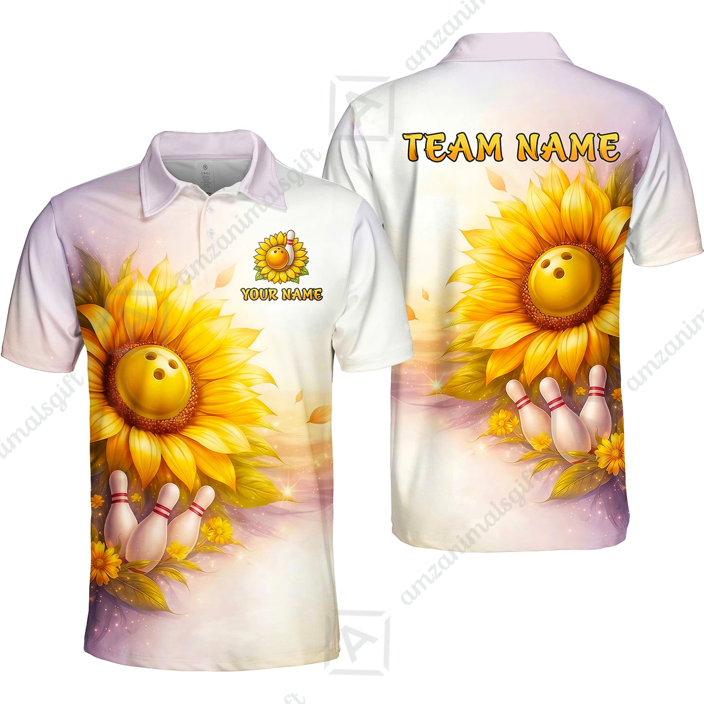 Custom Bowling Polo Shirt, Floral Sunflower Bowling Custom Bowling Polo Team Shirt For Players With Name & Team Name