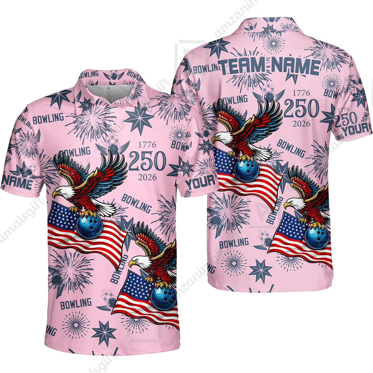 Custom Bowling Jersey Polo Shirt, USA 250 Years of Independence Bowling, Custom Bowling Jersey Team Shirt For Players With Name and Team Name