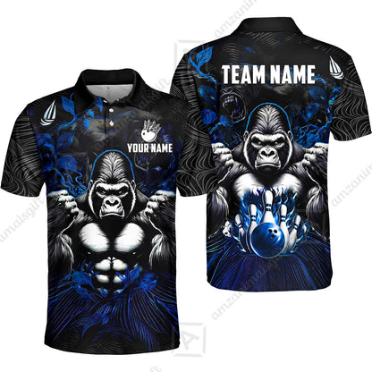 Custom Bowling Jersey Polo Shirt, Furious Gorilla Mascot, Custom Bowling Jersey Team Shirt For Players With Name & Team Name