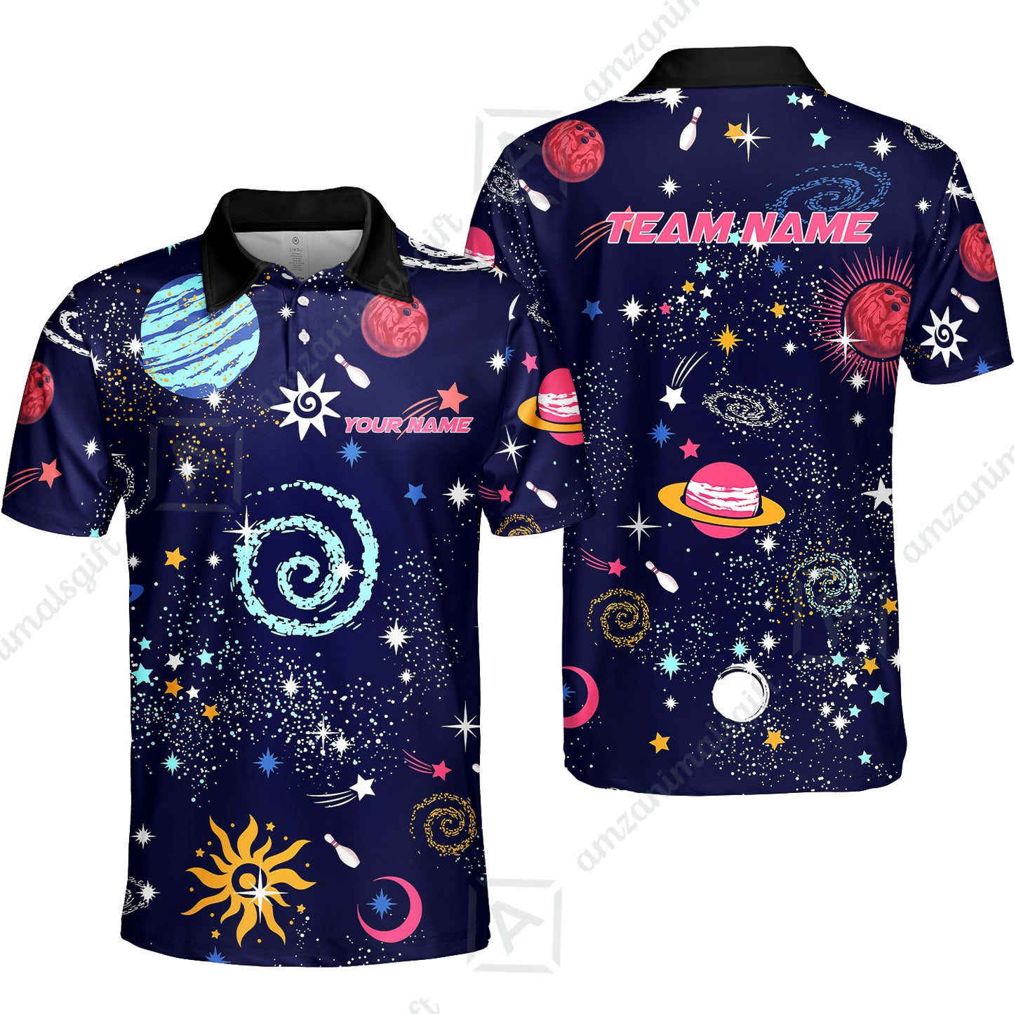 Custom Bowling Jersey Polo Shirt, Galaxy Pattern Shirt, Custom Bowling Jersey Team Shirt For Players With Name and Team Name