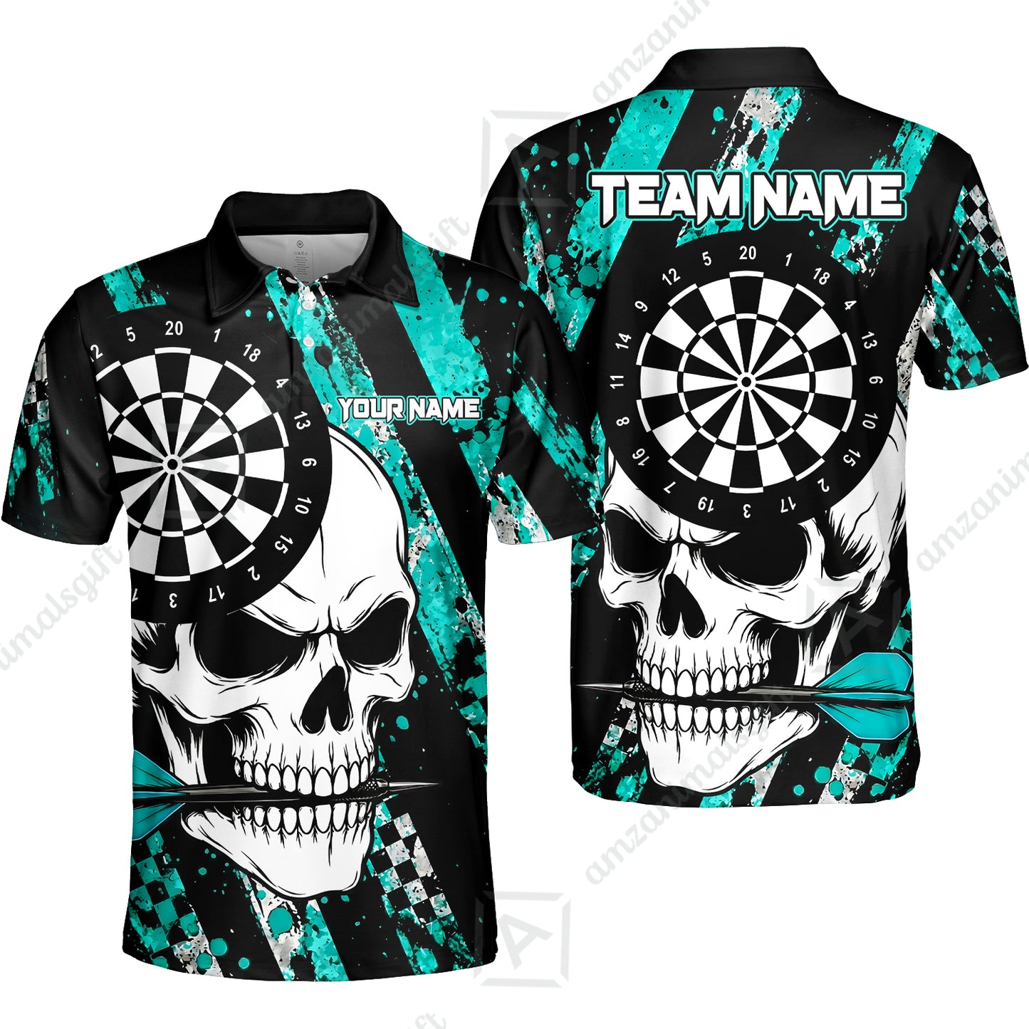 Custom Darts Jersey Polo Shirt, Skull Bites Dart, Custom Dart Jersey Team Shirt For Players With Name & Team Name