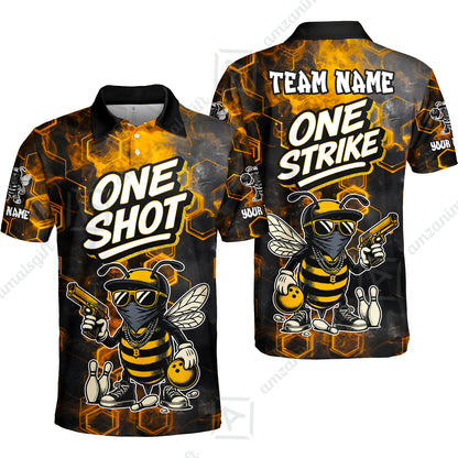Customized Bowling Unisex Polo Shirt, One Shot HipHop Bee Bowling, Bowling Uniform - Personalized Name And Team Name