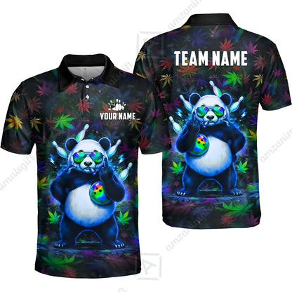 Custom Bowling Jersey Polo Shirt, Badass Stoner Panda & Psychedelic Leaves, Custom Bowling Jersey Team Shirt For Players With Name & Team Name