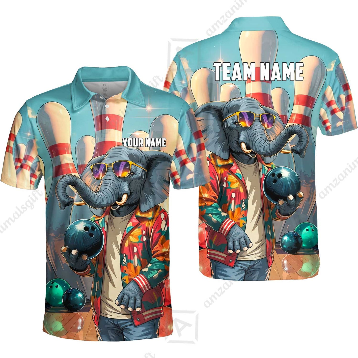 Custom Bowling Jersey Polo Shirt, Cool Elephant Bowling, Custom Bowling Jersey Team Shirt For Players With Name and Team Name