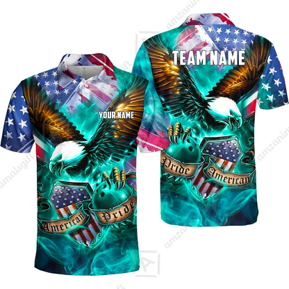 Custom Bowling Jersey Polo Shirt, American Pride Eagle, Personalized Name & Team Name