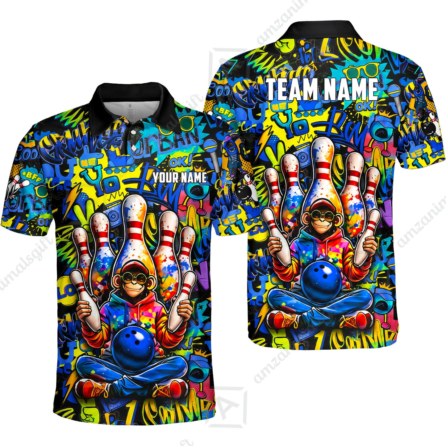 Custom Bowling Jersey Polo Shirt, Master Monkey Juggling, Custom Bowling Jersey Team Shirt For Players With Name & Team Name