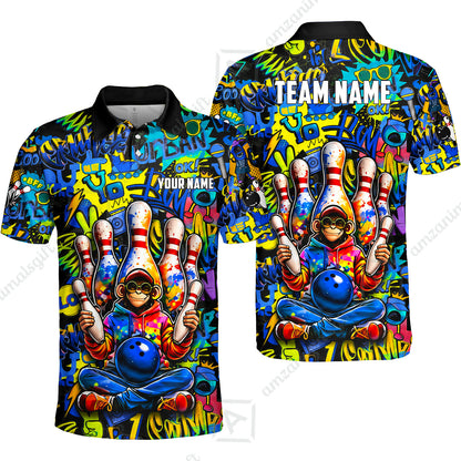Custom Bowling Jersey Polo Shirt, Master Monkey Juggling, Custom Bowling Jersey Team Shirt For Players With Name & Team Name