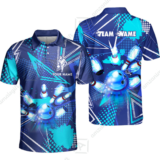 Custom Blue Bowling Team Jersey Polo Shirts, Bowling Team Uniforms Jerseys, Polo Shirt With Name And Team Name