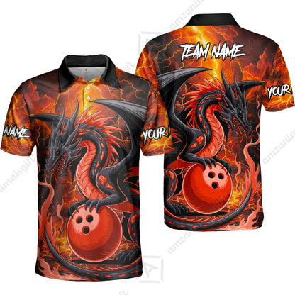 Custom Team Name Hellfire Bowling Team Jersey Shirt- Bowling uniforms Hellfire Dragon Bowling Quarter-Zip Polo Shirts - Uniform Shirt For Bowlers
