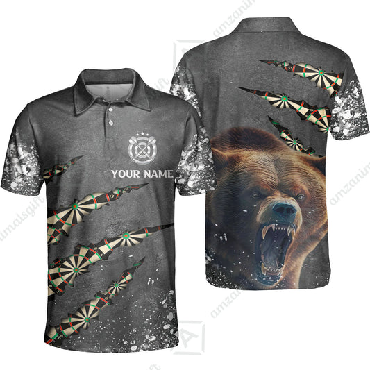 Darts Customized Name Men Polo Shirt, Darts Paints Splash, Personalized Name Bear Polo Shirt For Men - Perfect Gift For Darts Lovers, Darts Players