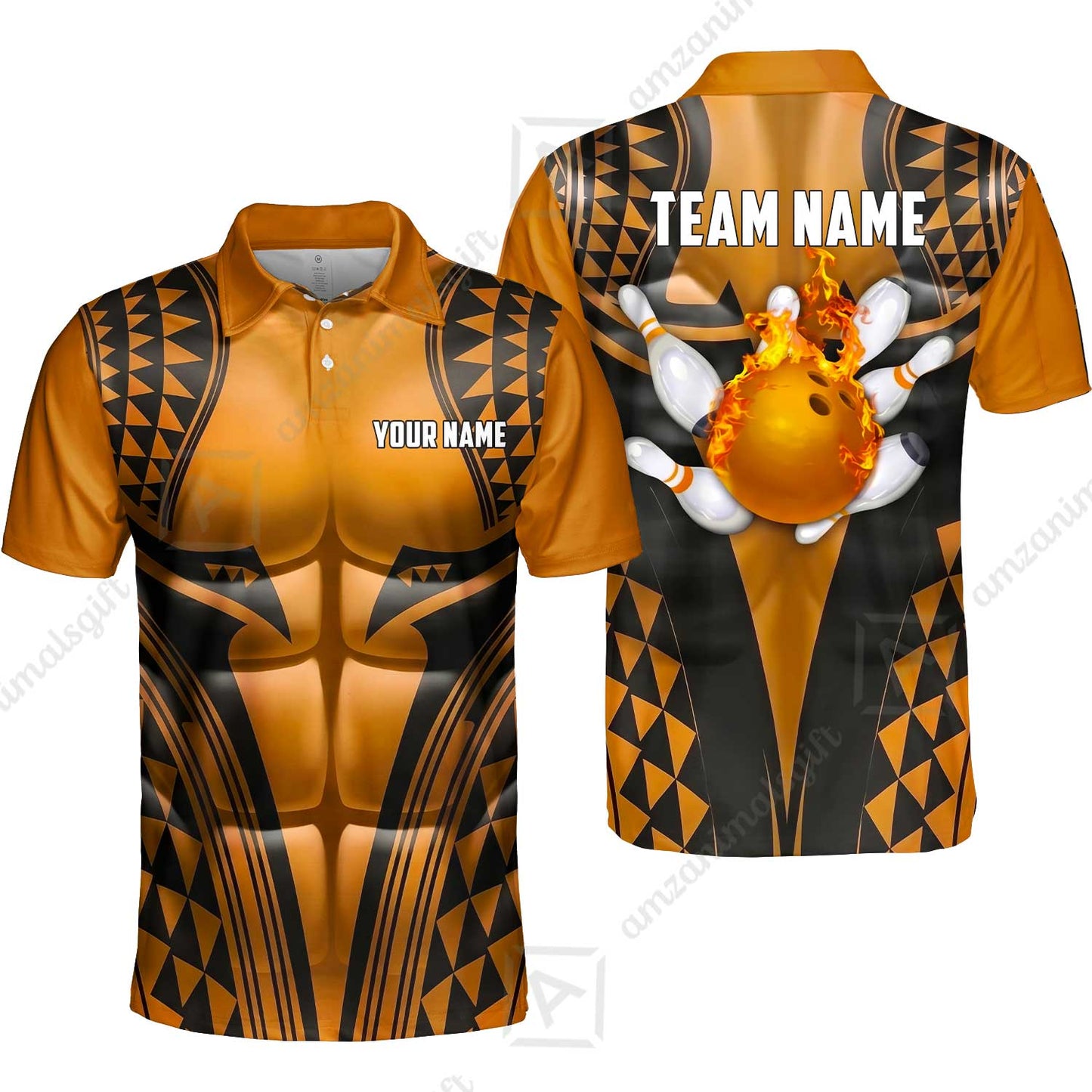 Custom Bowling Jersey Polo Shirt, Polynesian Strike, Custom Bowling Jersey Team Shirt For Players With Name & Team Name