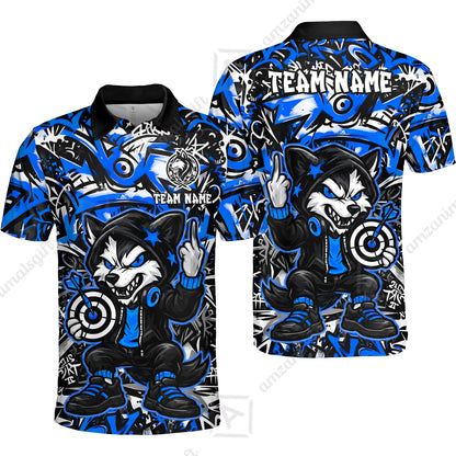Customized Darts Team Uniform Shirt, Cool Cartoon Wolf With Dartboard, Personalized Name And Team Name