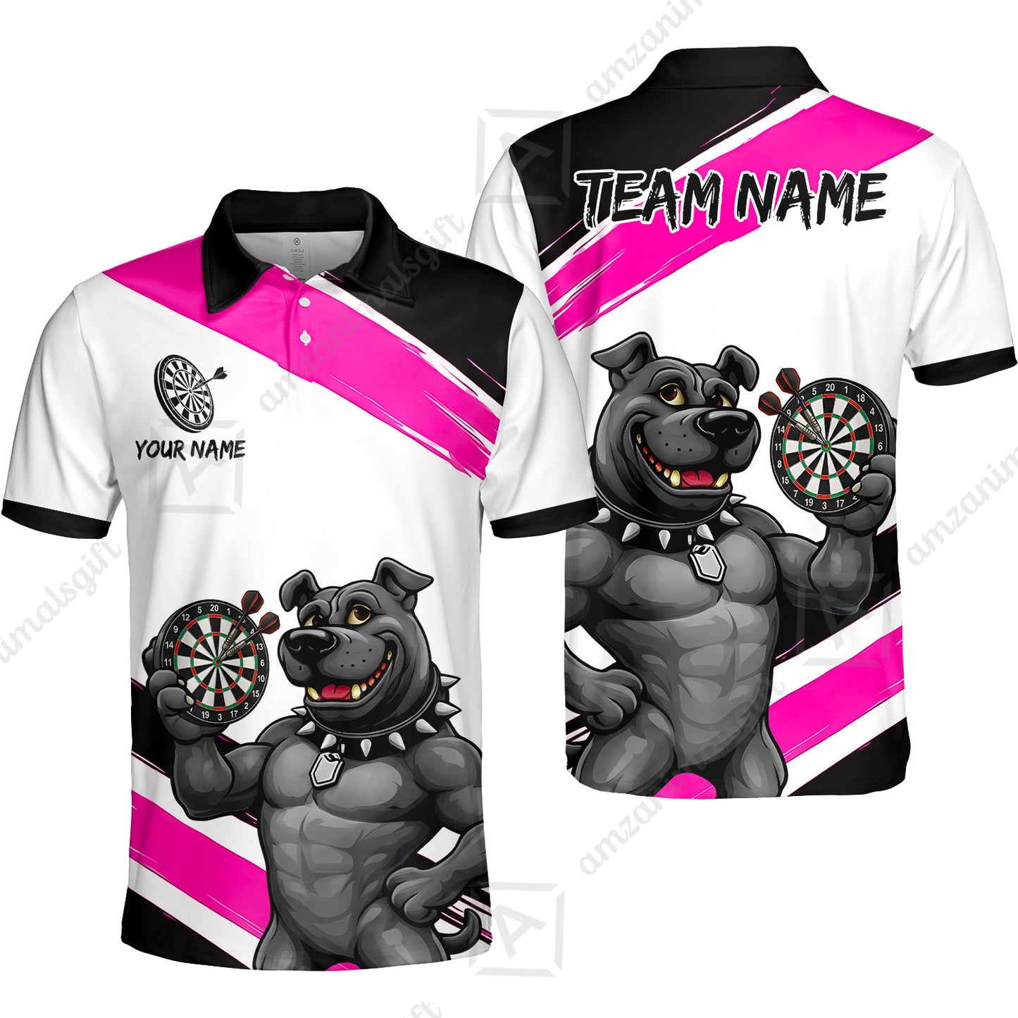 Custom Darts Jersey Polo Shirt, Pitbull Hold Dart Board, Custom Dart Jersey Team Shirt For Players With Name & Team Name