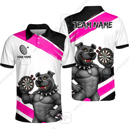 Custom Darts Jersey Polo Shirt, Pitbull Hold Dart Board, Custom Dart Jersey Team Shirt For Players With Name & Team Name