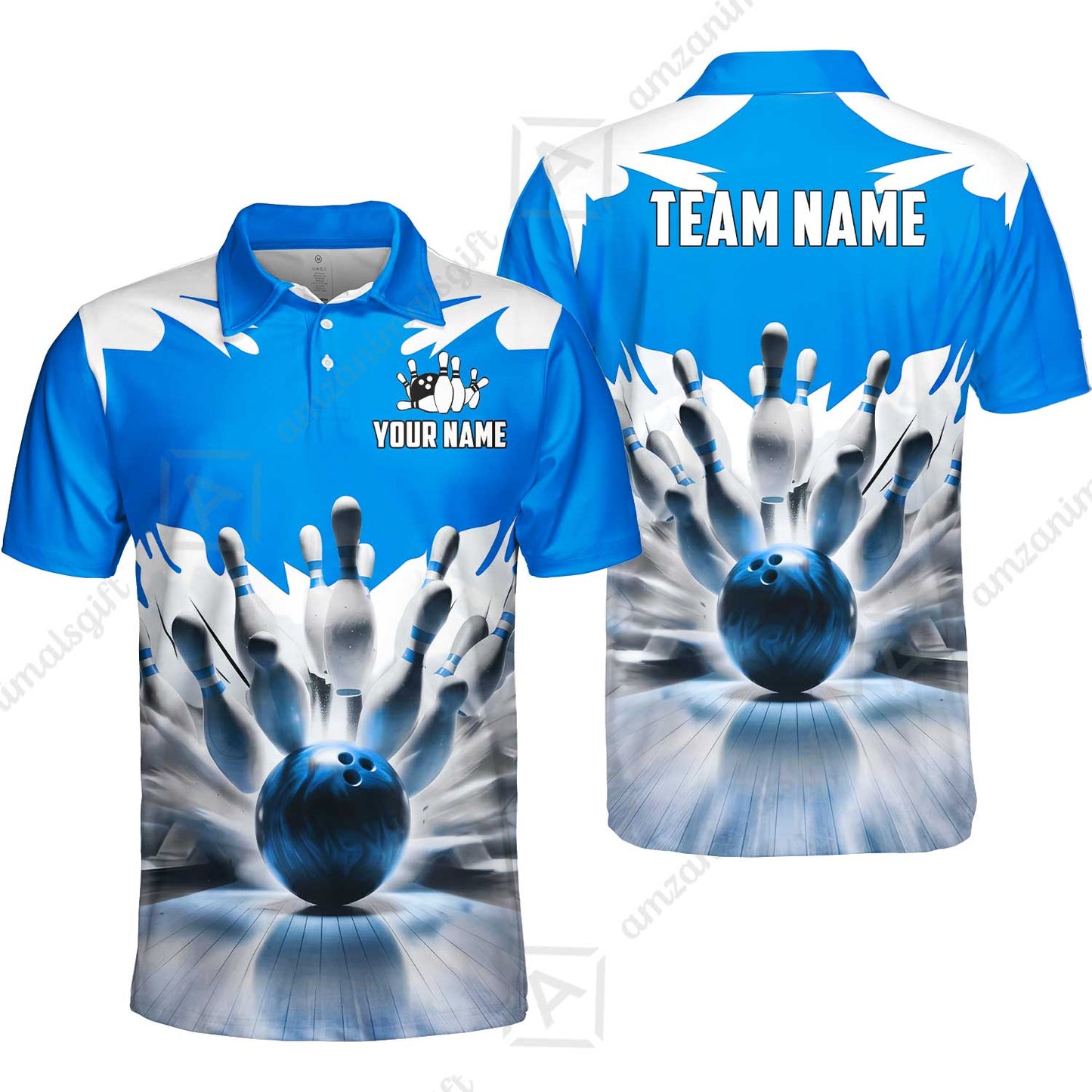 Custom Bowling Jersey Polo Shirt, Electric Marble Strike, Custom Bowling Jersey Team Shirt For Players With Name and Team Name