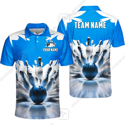 Custom Bowling Jersey Polo Shirt, Electric Marble Strike, Custom Bowling Jersey Team Shirt For Players With Name and Team Name