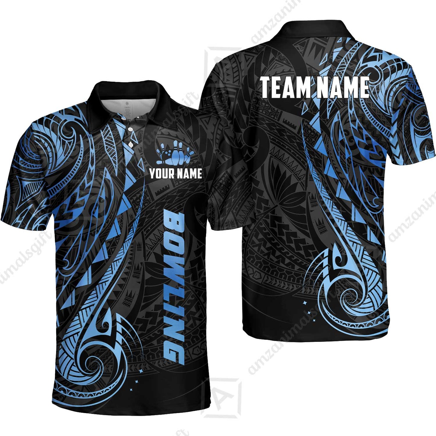 Custom Bowling Jersey Polo Shirt, Polynesian Maori Tribal Tattoo Bowling, Custom Bowling Jersey Team Shirt For Players With Name and Team Name
