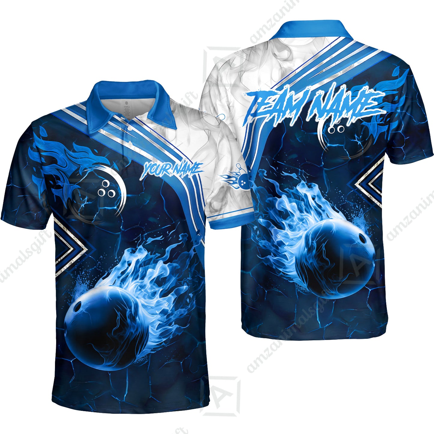 Customized Bowling Unisex Polo Shirt, Fire & Smoke Bowling Ball, Bowling Uniform - Personalized Name And Team Name