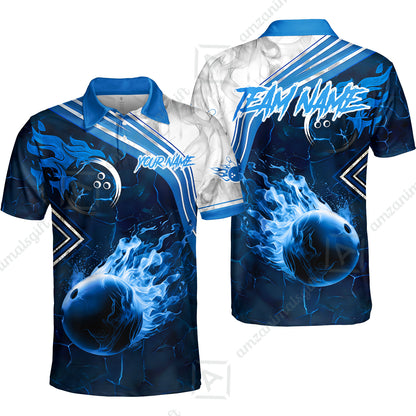 Customized Bowling Unisex Polo Shirt, Fire & Smoke Bowling Ball, Bowling Uniform - Personalized Name And Team Name