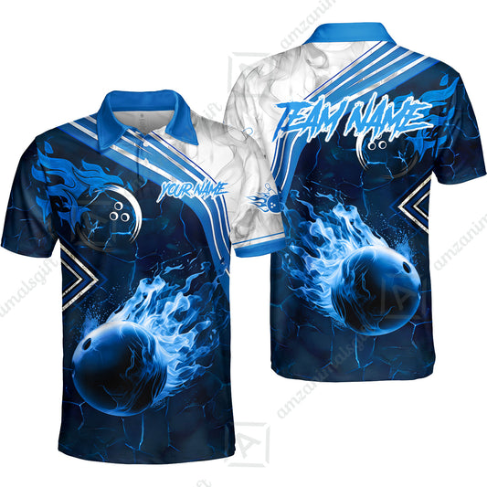 Customized Bowling Unisex Polo Shirt, Fire & Smoke Bowling Ball, Bowling Uniform - Personalized Name And Team Name
