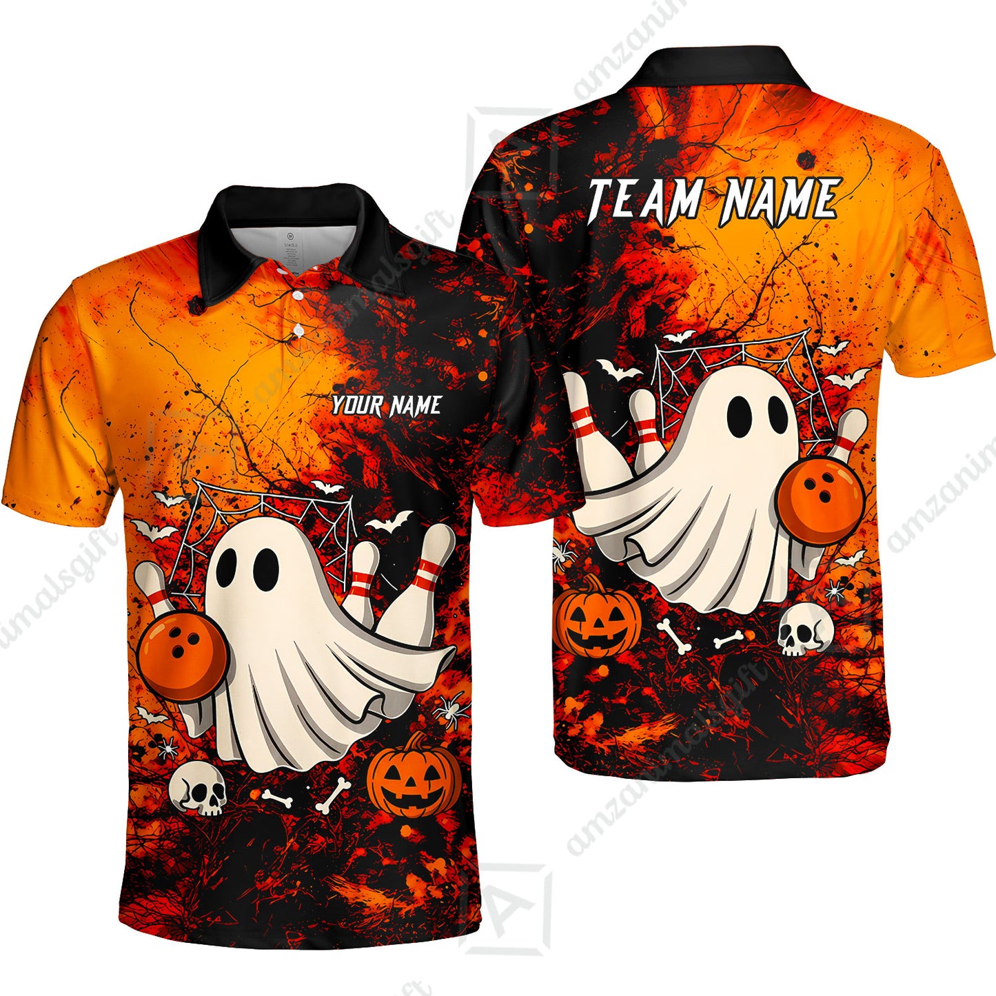 Customized Bowling Shirt, Halloween Ghost Boo Bowler, Personalized Polo Shirt For Players With Name & Team Name