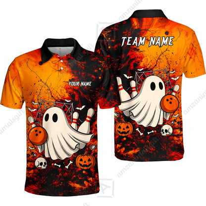 Customized Bowling Shirt, Halloween Ghost Boo Bowler, Personalized Polo Shirt For Players With Name & Team Name