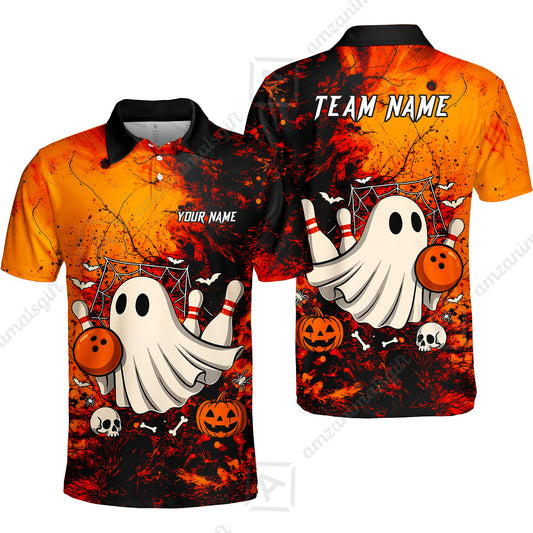 Customized Bowling Shirt, Halloween Ghost Boo Bowler, Personalized Polo Shirt For Players With Name & Team Name
