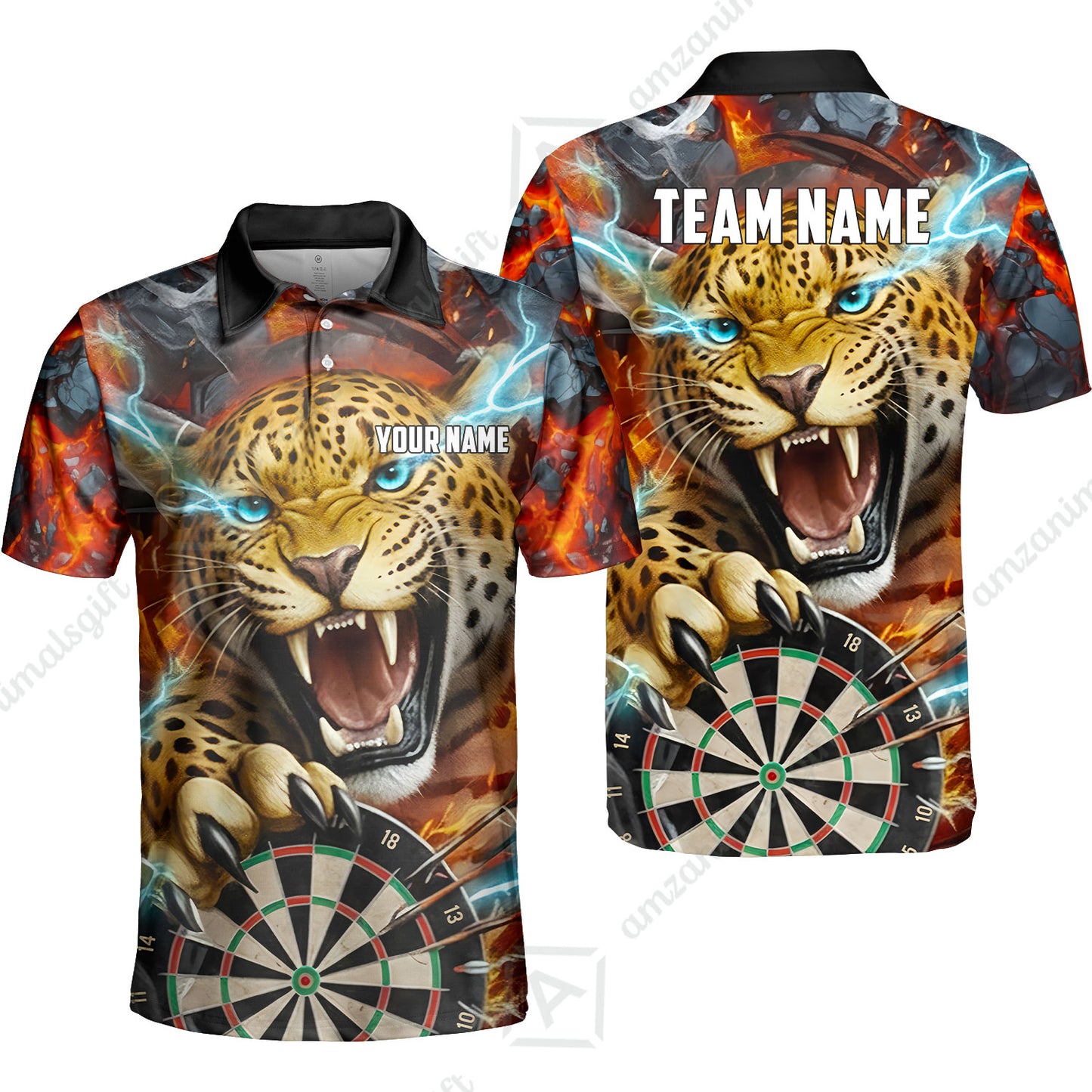 Custom Darts Team Jersey, Personalized Leopard Darts Polo Shirt For Players With Name & Team Name