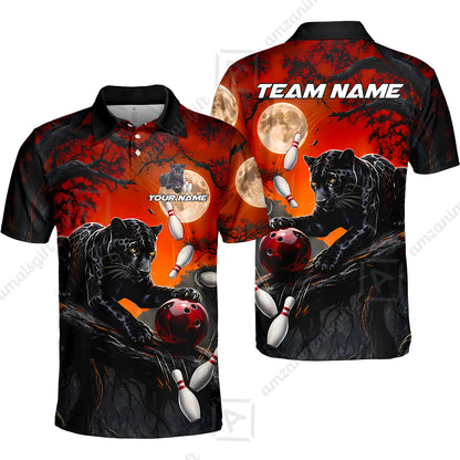 Customized Bowling Shirt, Midnight Panther, Personalized Polo Shirt For Players With Name & Team Name