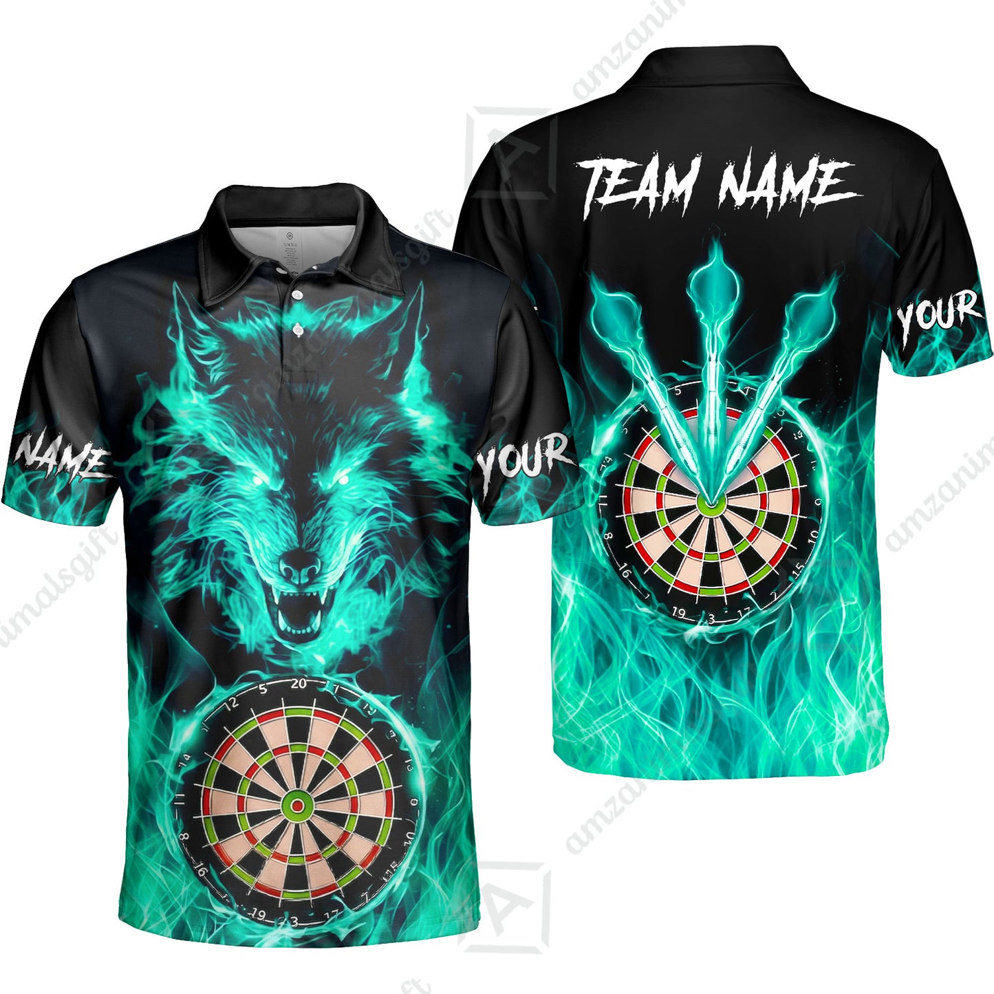 Custom Darts Jersey Polo Shirt, Dartboard Fierce Wolf Design, Uniform Dart - Personalized Name And Team Name