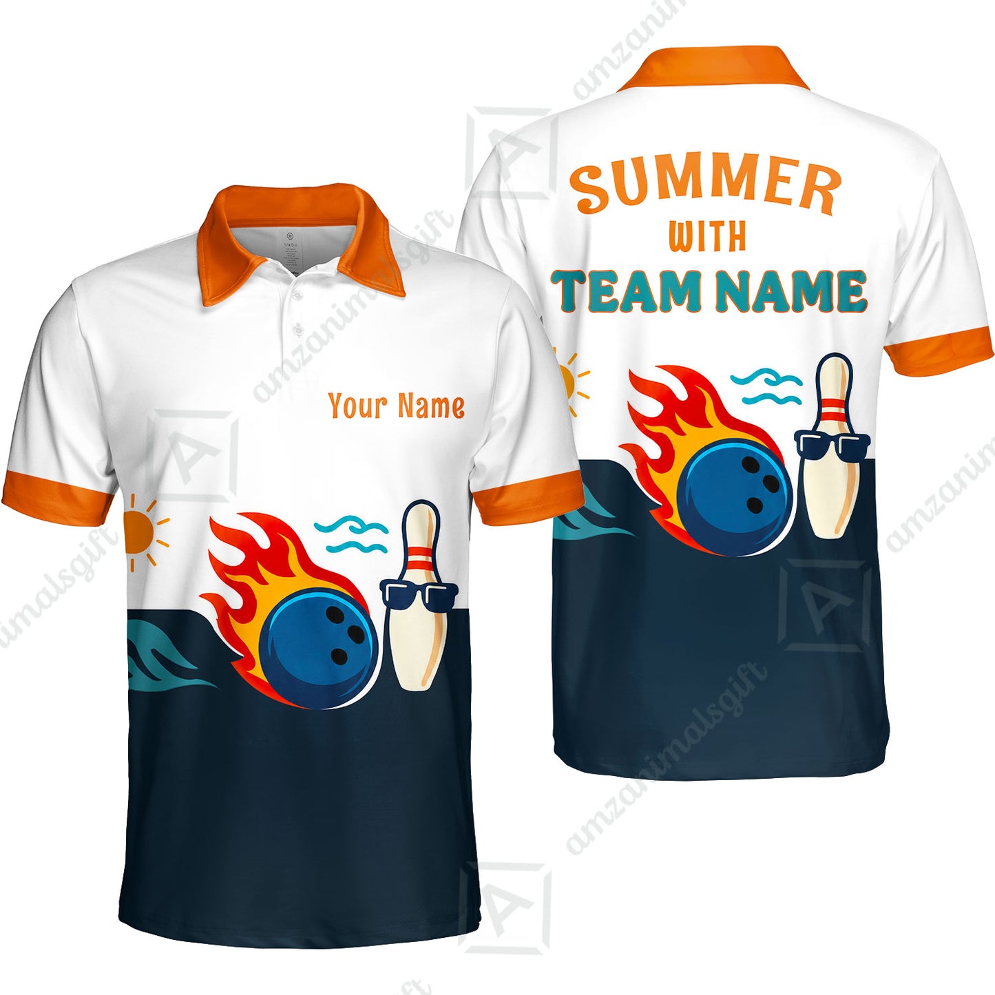 Custom Bowling Jersey Polo Shirt, Summer With The Fire, Custom Bowling Jersey Team Shirt For Players With Name and Team Name