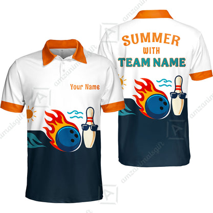 Custom Bowling Jersey Polo Shirt, Summer With The Fire, Custom Bowling Jersey Team Shirt For Players With Name and Team Name
