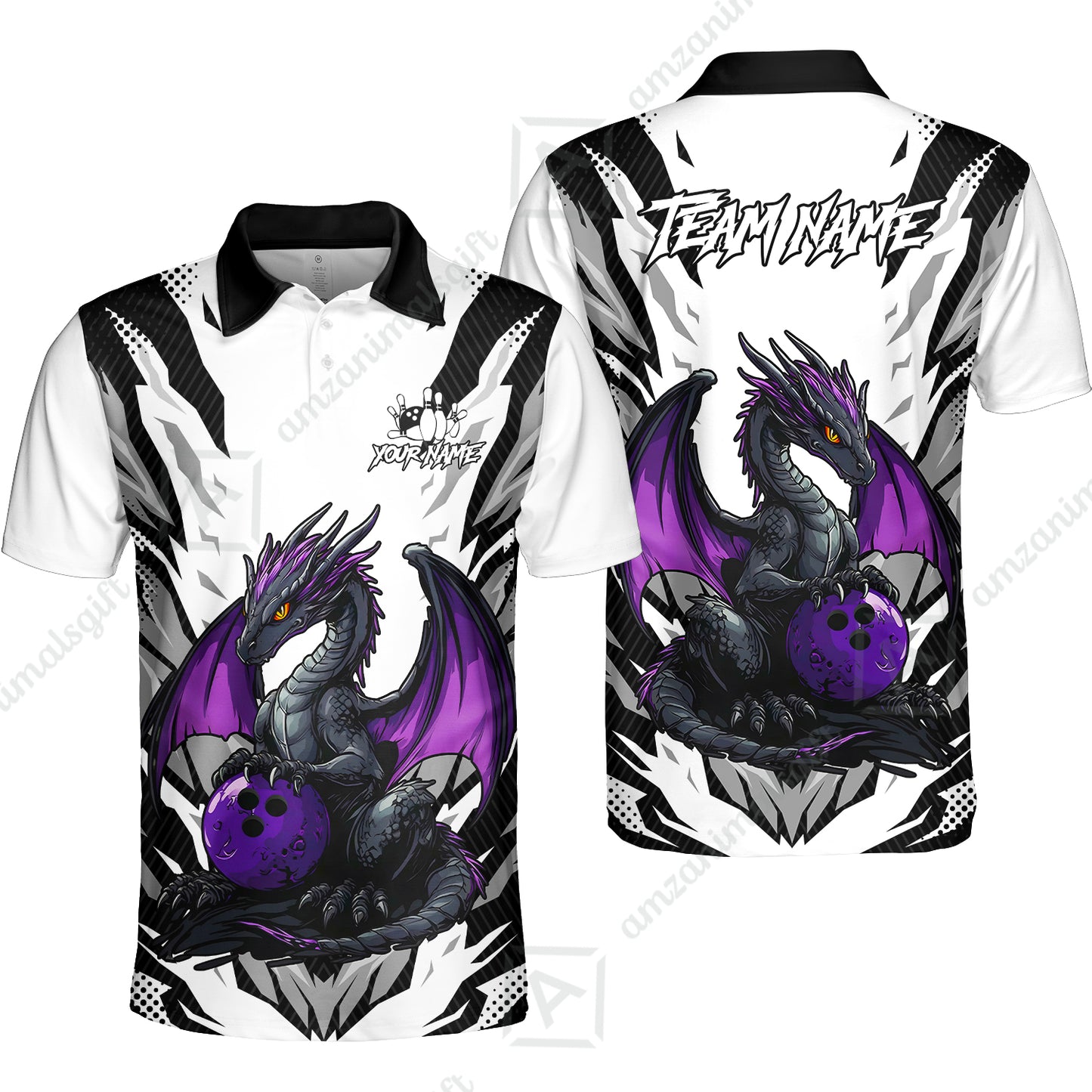 Custom Bowling Jersey Polo Shirt, Dragon Lover Custom Bowling Jersey Team Shirt For Players With Name & Team Name