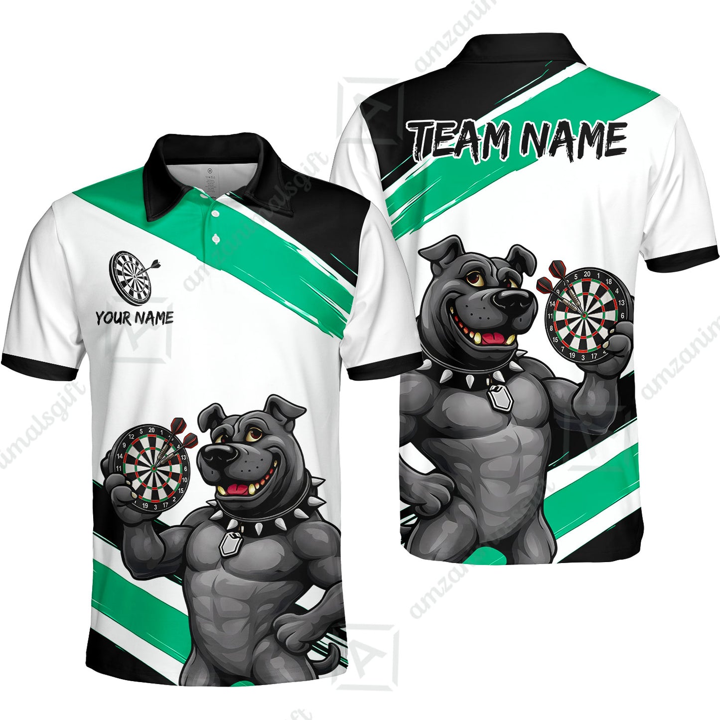 Custom Darts Jersey Polo Shirt, Pitbull Hold Dart Board, Custom Dart Jersey Team Shirt For Players With Name & Team Name