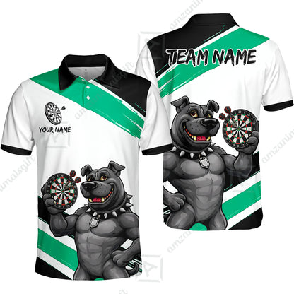 Custom Darts Jersey Polo Shirt, Pitbull Hold Dart Board, Custom Dart Jersey Team Shirt For Players With Name & Team Name