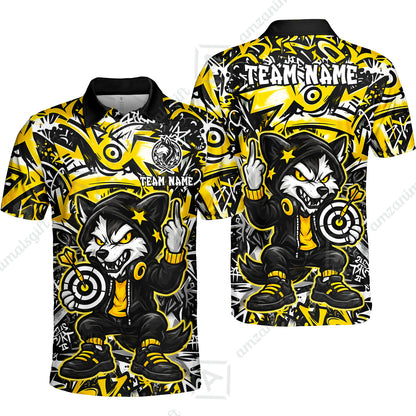 Customized Darts Team Uniform Shirt, Cool Cartoon Wolf With Dartboard, Personalized Name And Team Name