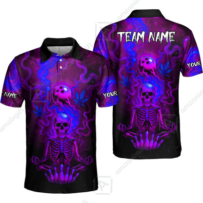 Custom Bowling Team Unisex Polo Shirt, Neon Skull CNB Bowling Custom Shirt Featuring Personalized Name and Team Name