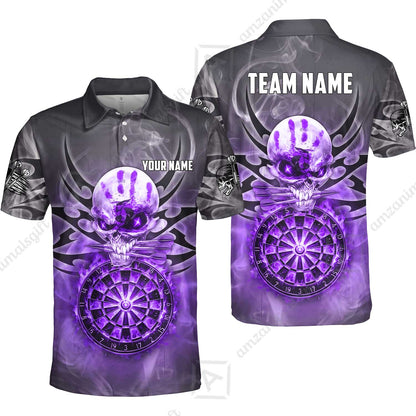 Custom Darts Jersey Polo Shirt, Glowing Fire Skull Tribal, Custom Dart Jersey Team Shirt For Players With Name & Team Name