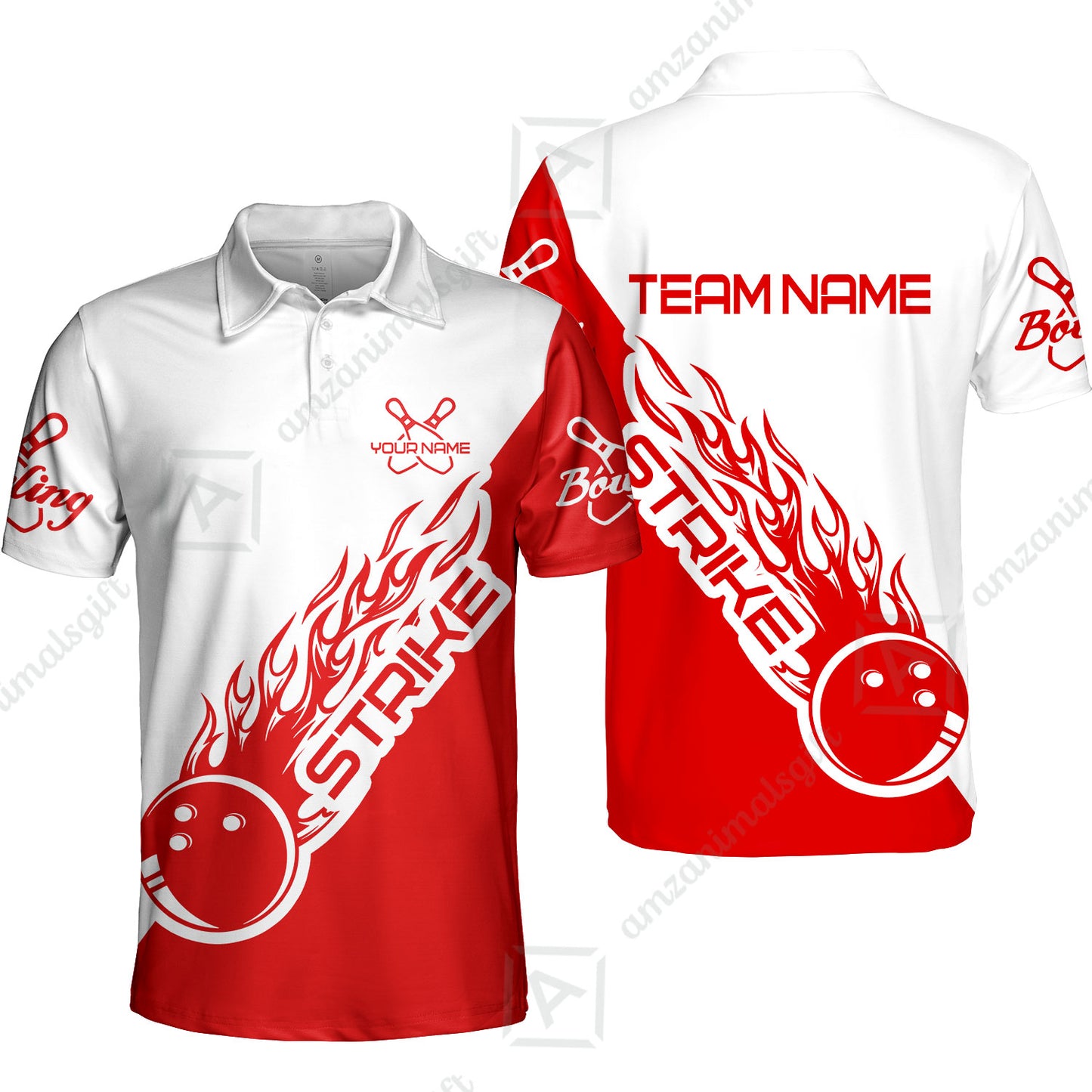 Bowling Customized Jersey Polo White Red Shirt Strike Ball Bowling Tenpin Quarter Zip Shirt For Bowlers, Bowling Team