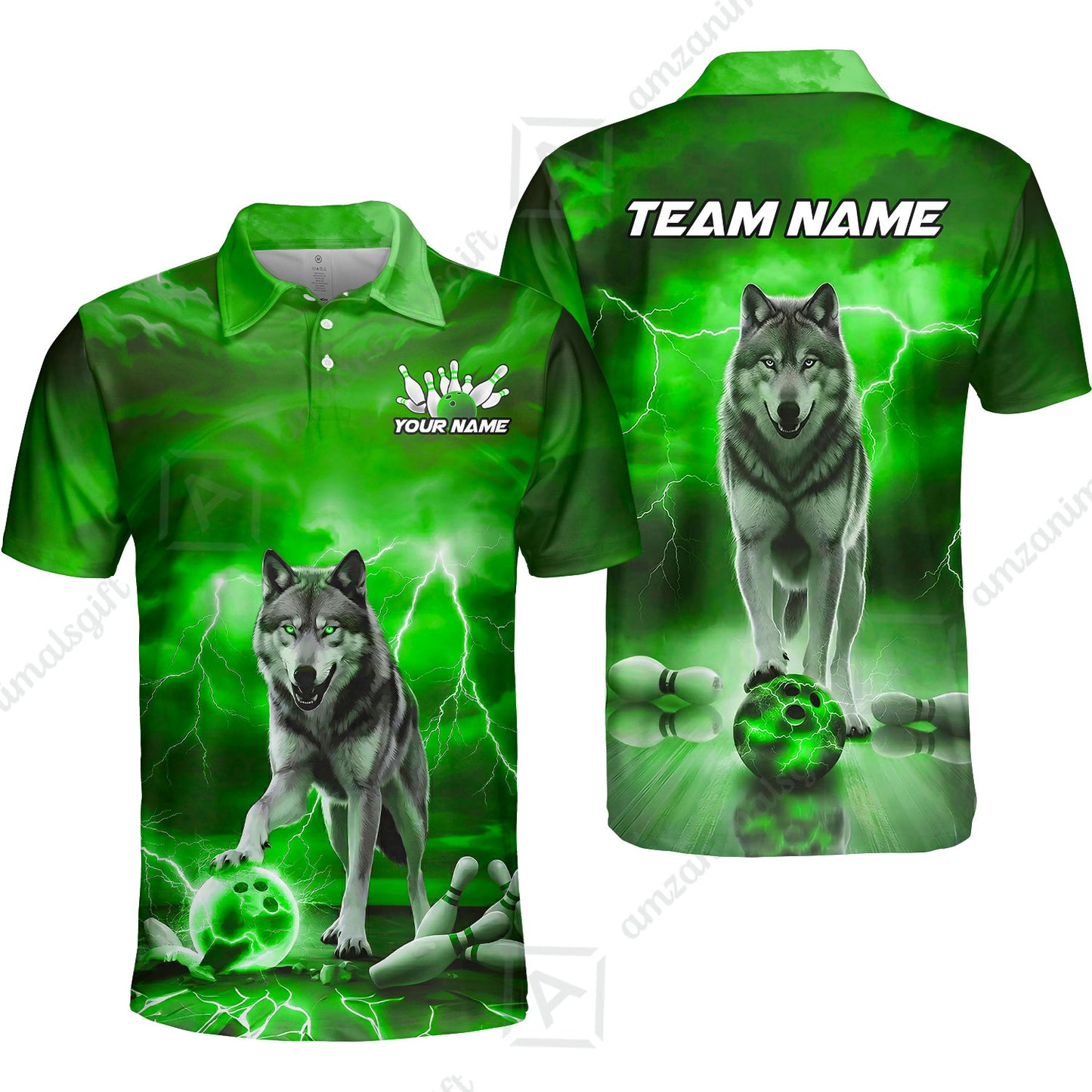 Custom Bowling Jersey Polo Shirt, Electric Wolf Bowling Custom Bowling Jersey Team Shirt For Players With Name & Team Name