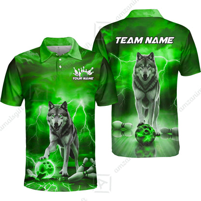 Custom Bowling Jersey Polo Shirt, Electric Wolf Bowling Custom Bowling Jersey Team Shirt For Players With Name & Team Name